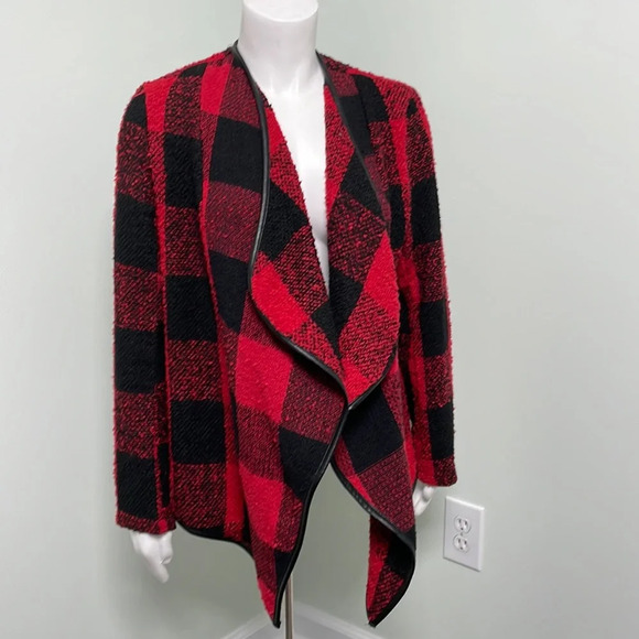 Carmin Black & Red Cotton Buffalo Check Cardigan Sweater Medium - Picture 1 of 6